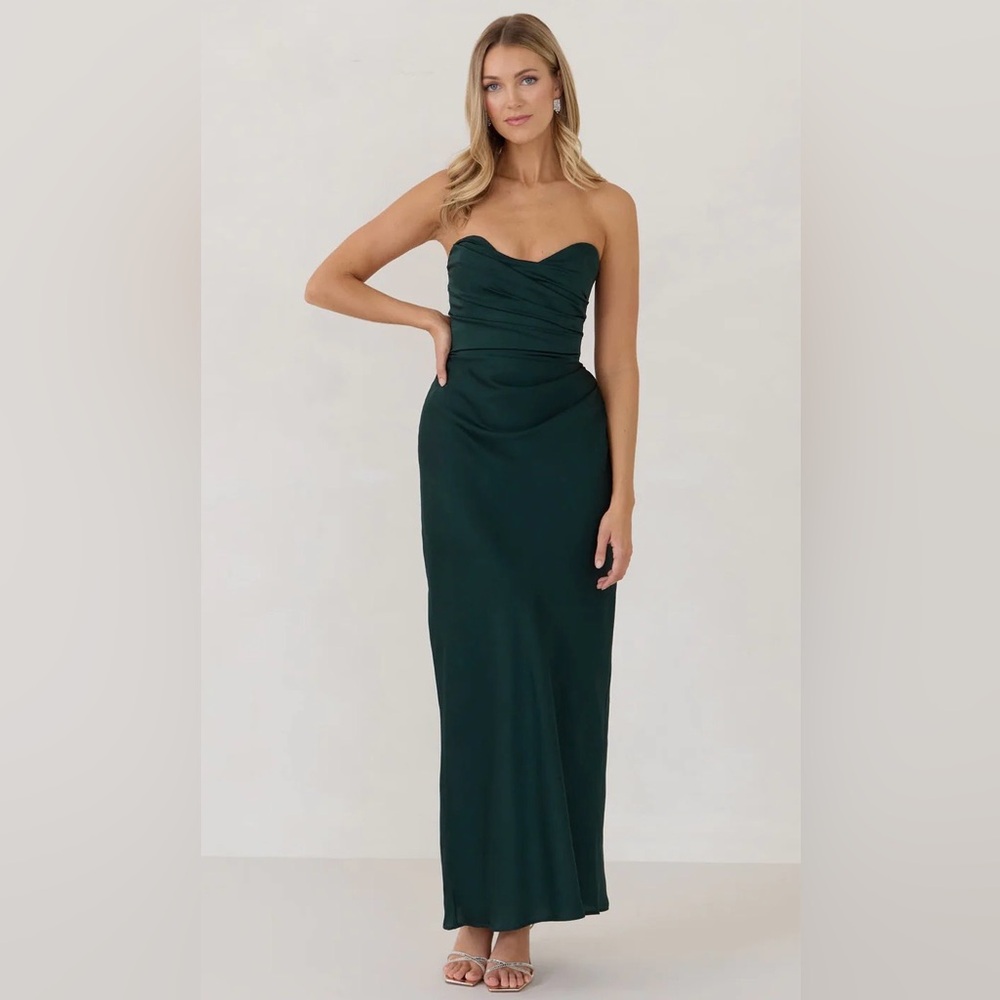 Blair Dress | Strapless Emerald Cinched Waist Dress